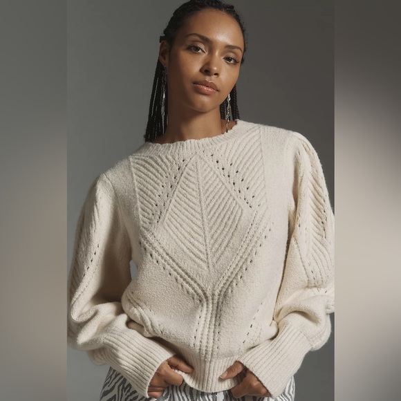 NWT! By Anthropologie Scalloped Collar Sweater in Ivory - Size 3X 🪑 - Picture 3 of 14